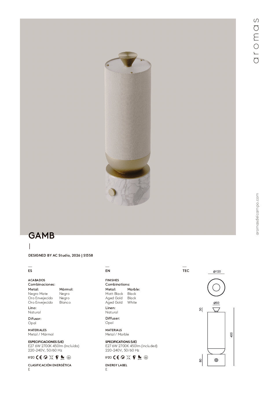 Gamb Table Lamp, image: Aromas