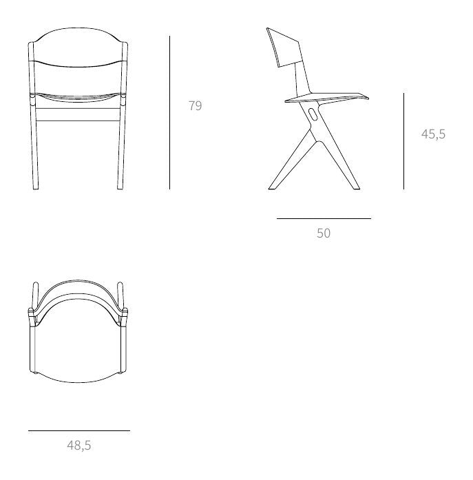 NUNC Knap chair, technical drawing W 48.5 x D 50 x H 79 cm, seat height 45.5 cm