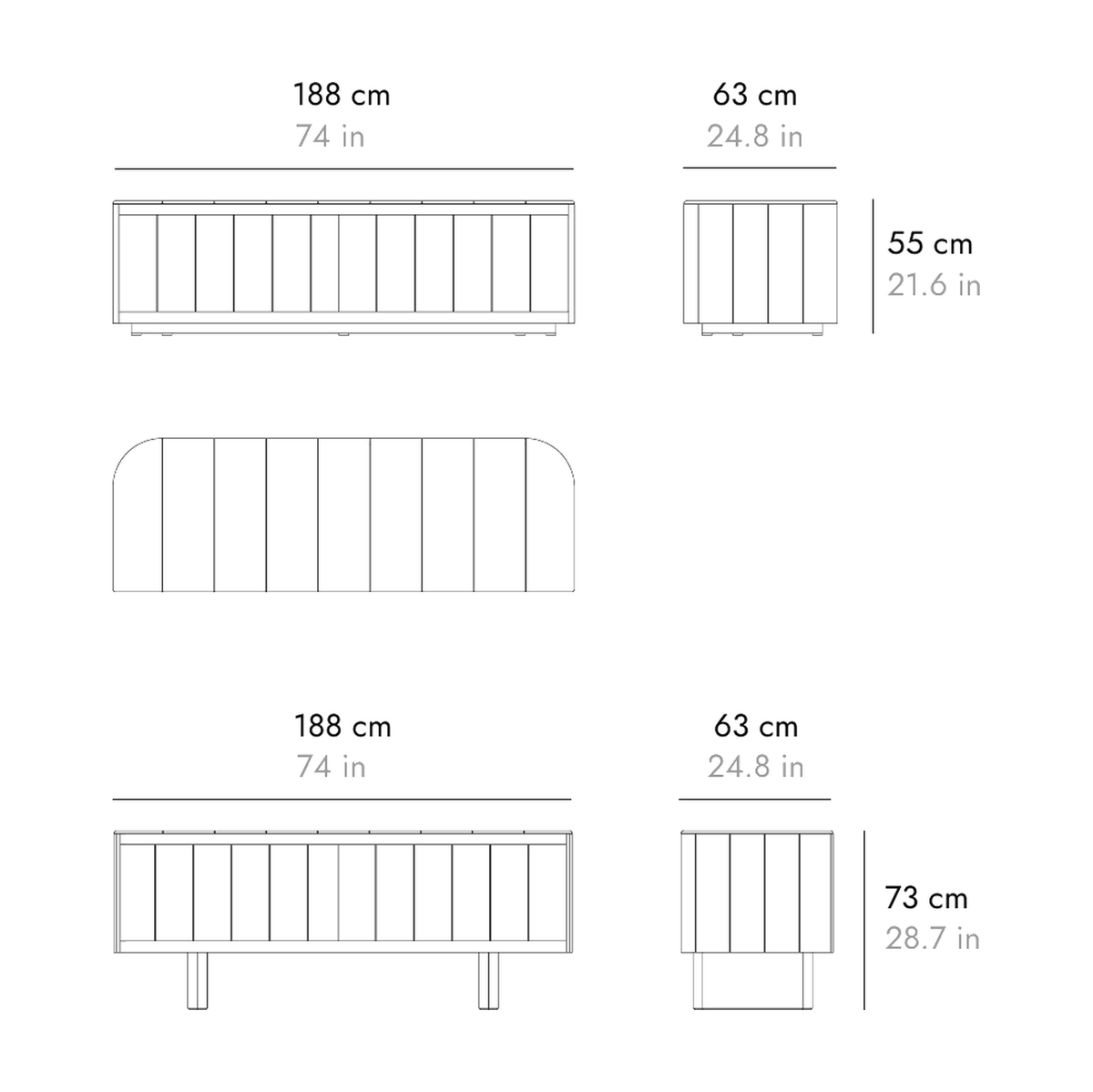 Punt Atrio Sideboard, technical drawing