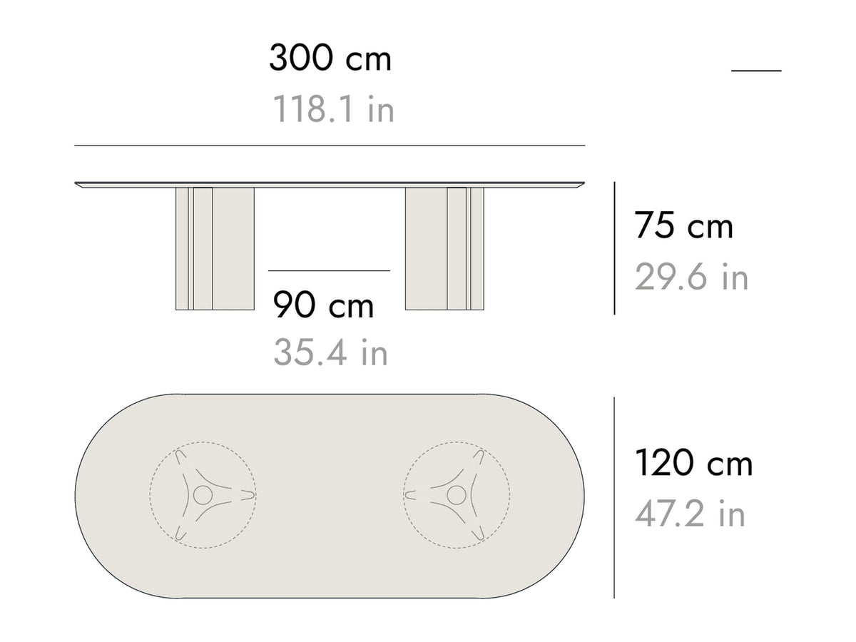 Punt Column Dining Table, technical drawing