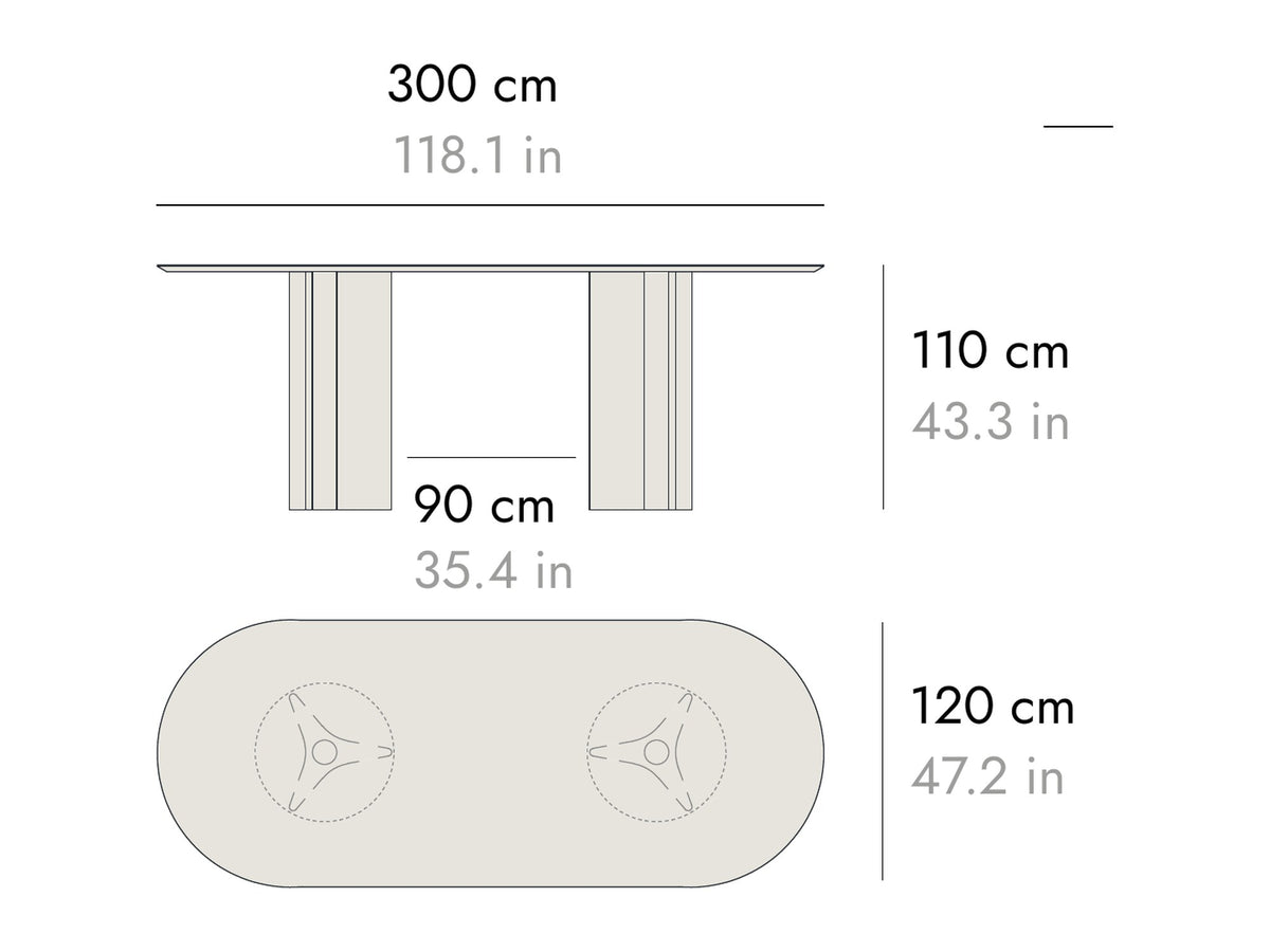 Punt Column High Table, technical drawing