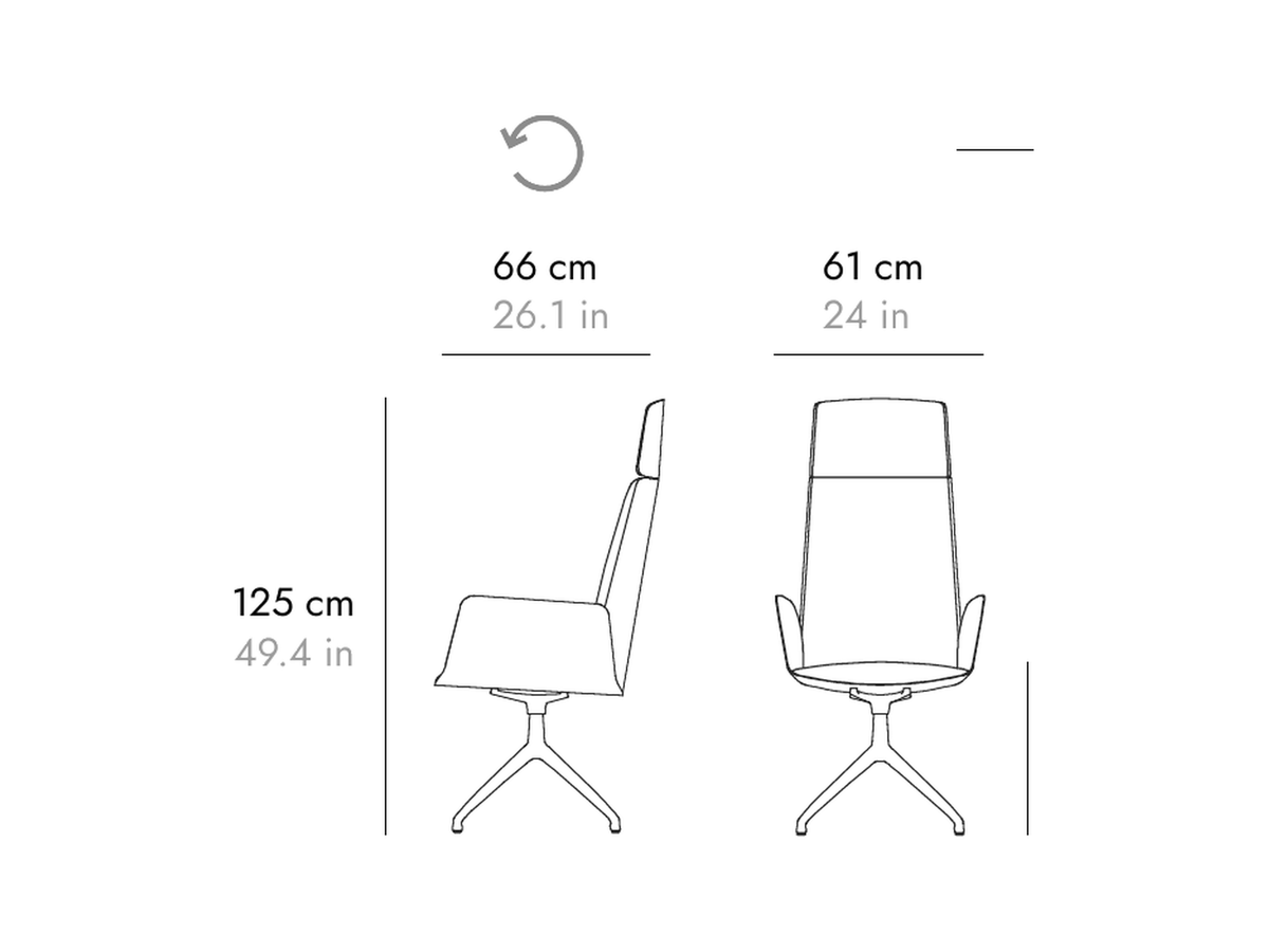 Punt Hug Executive High Back Chair, technical drawing