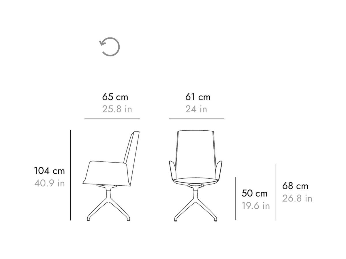 Punt Hug Executive Upholstered Chair, technical drawing