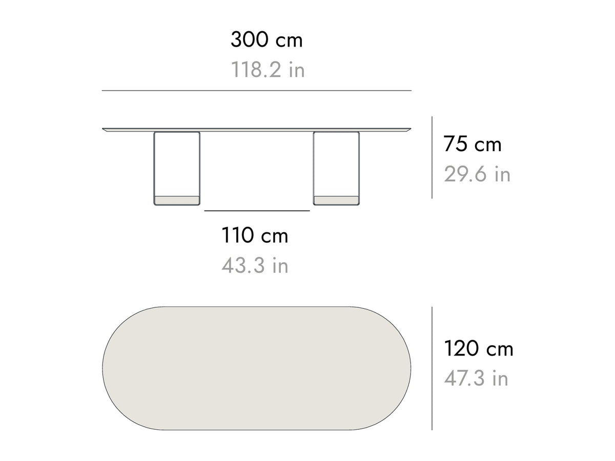 Punt Vacía Dining Table, technical drawing