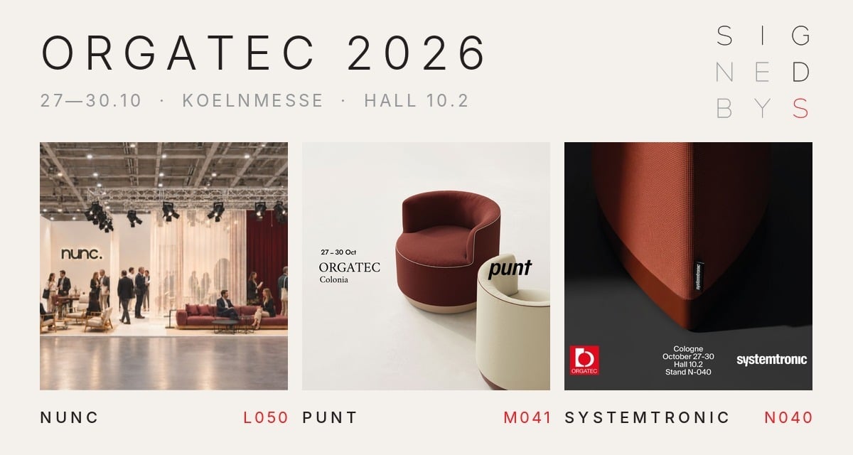 Orgatec 2026, Koelnmesse Hall 10.2: NUNC L050, Punt M041, Systemtronic N040 Image
