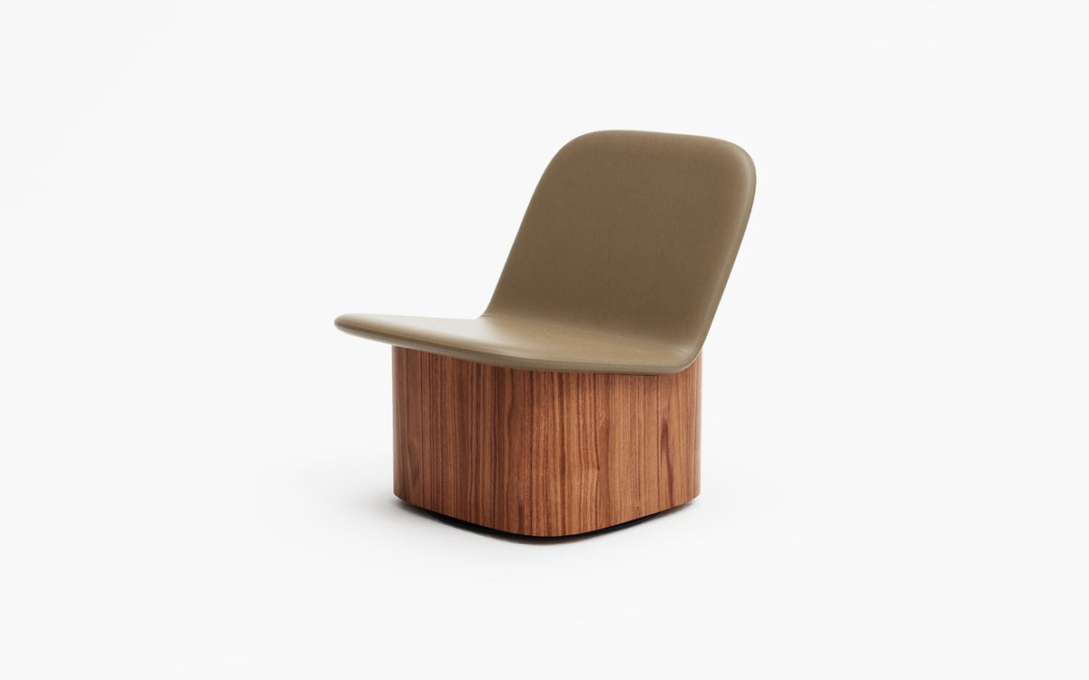 Derlot Laminar Lounge Chair, American walnut veneer swivel base