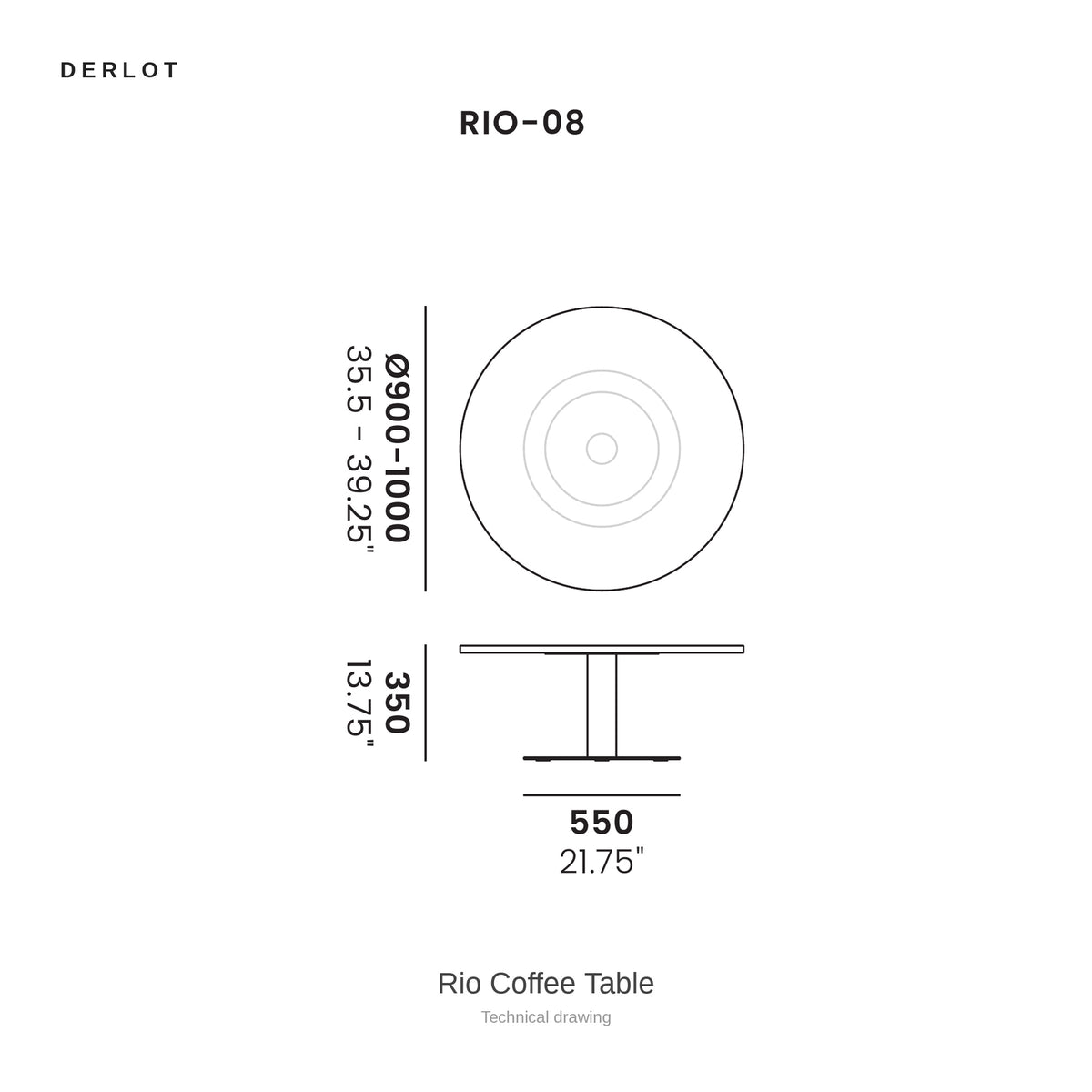 Derlot Rio Coffee Table, technical drawing