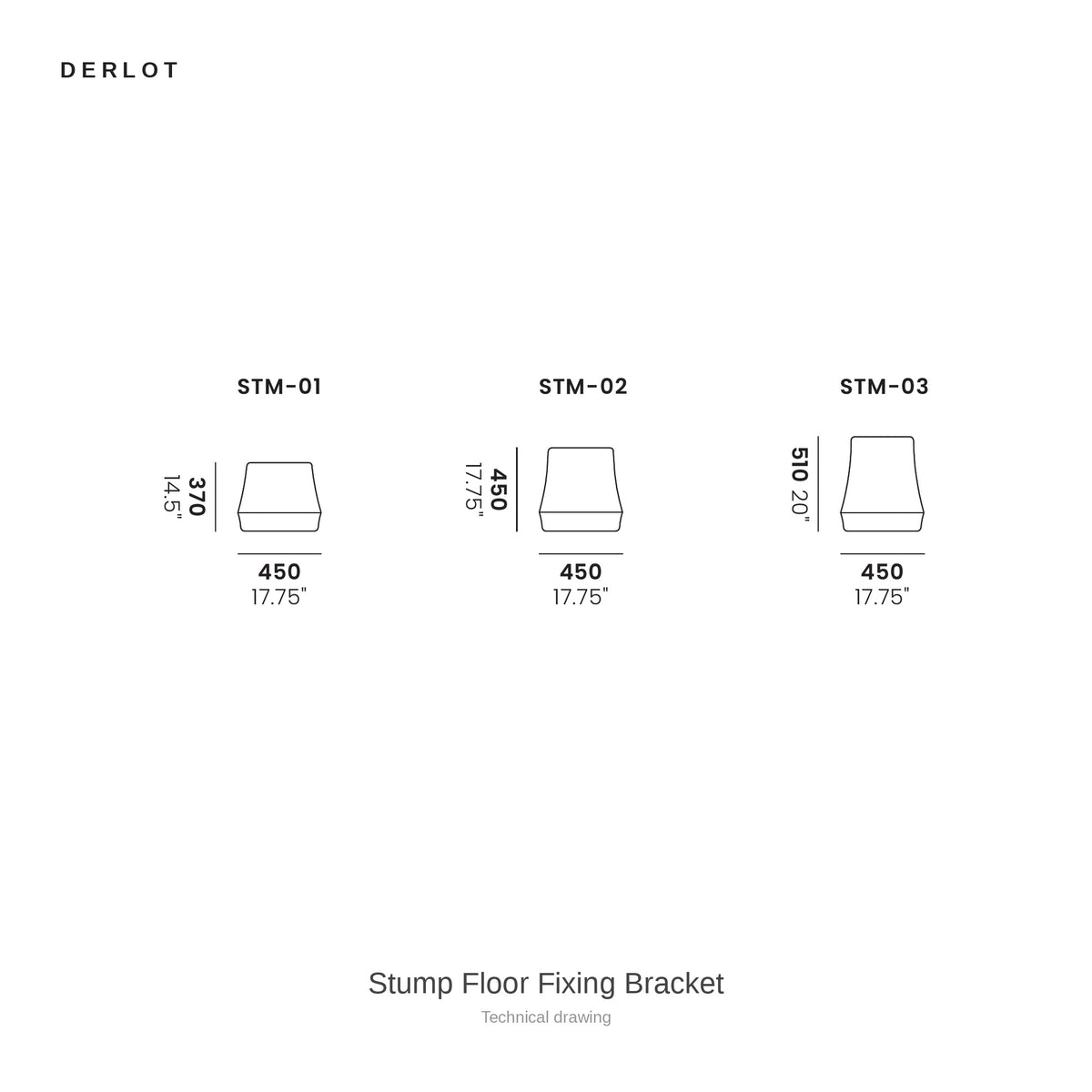 Derlot Stump Floor Fixing Bracket, technical drawing