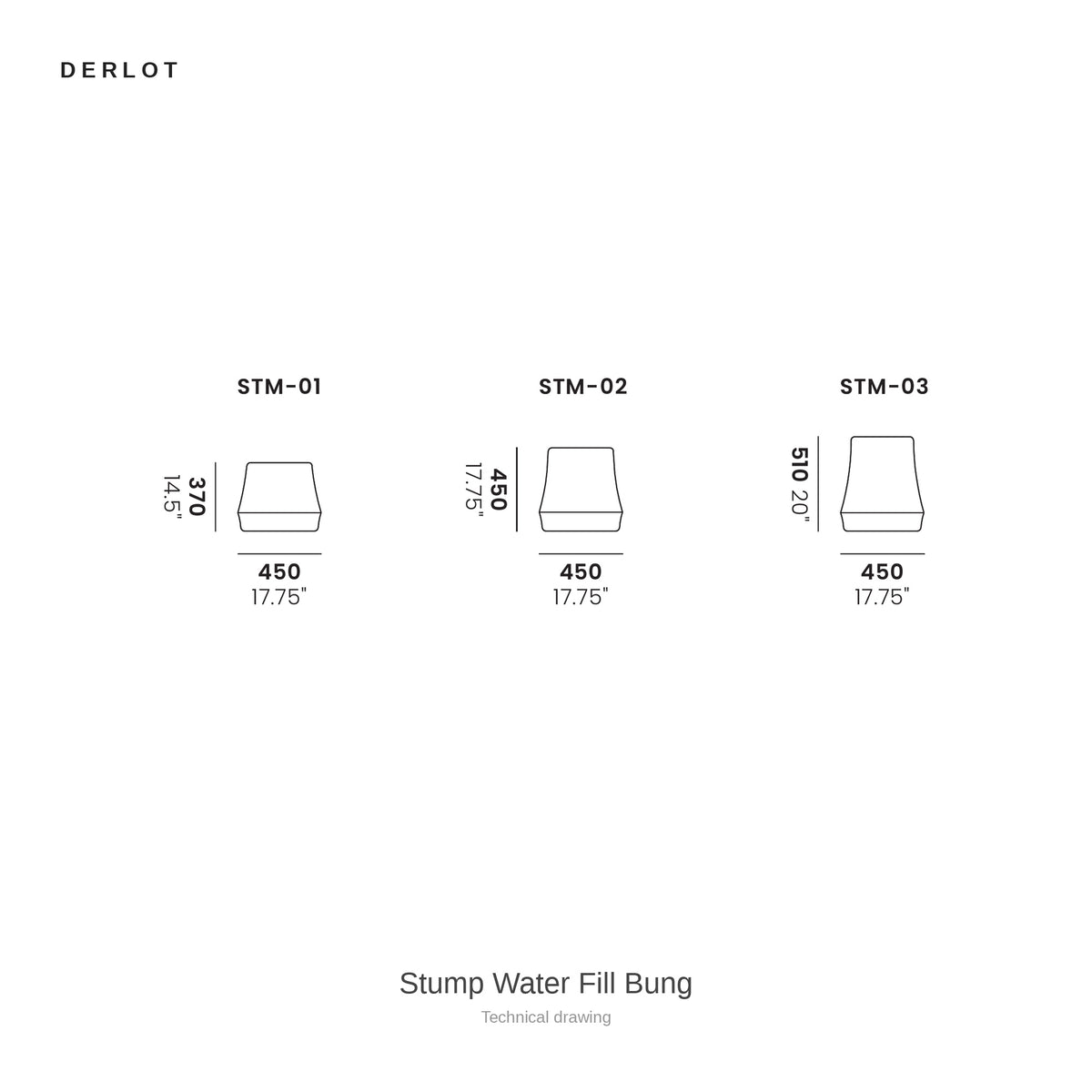 Derlot Stump Water Fill Bung, technical drawing