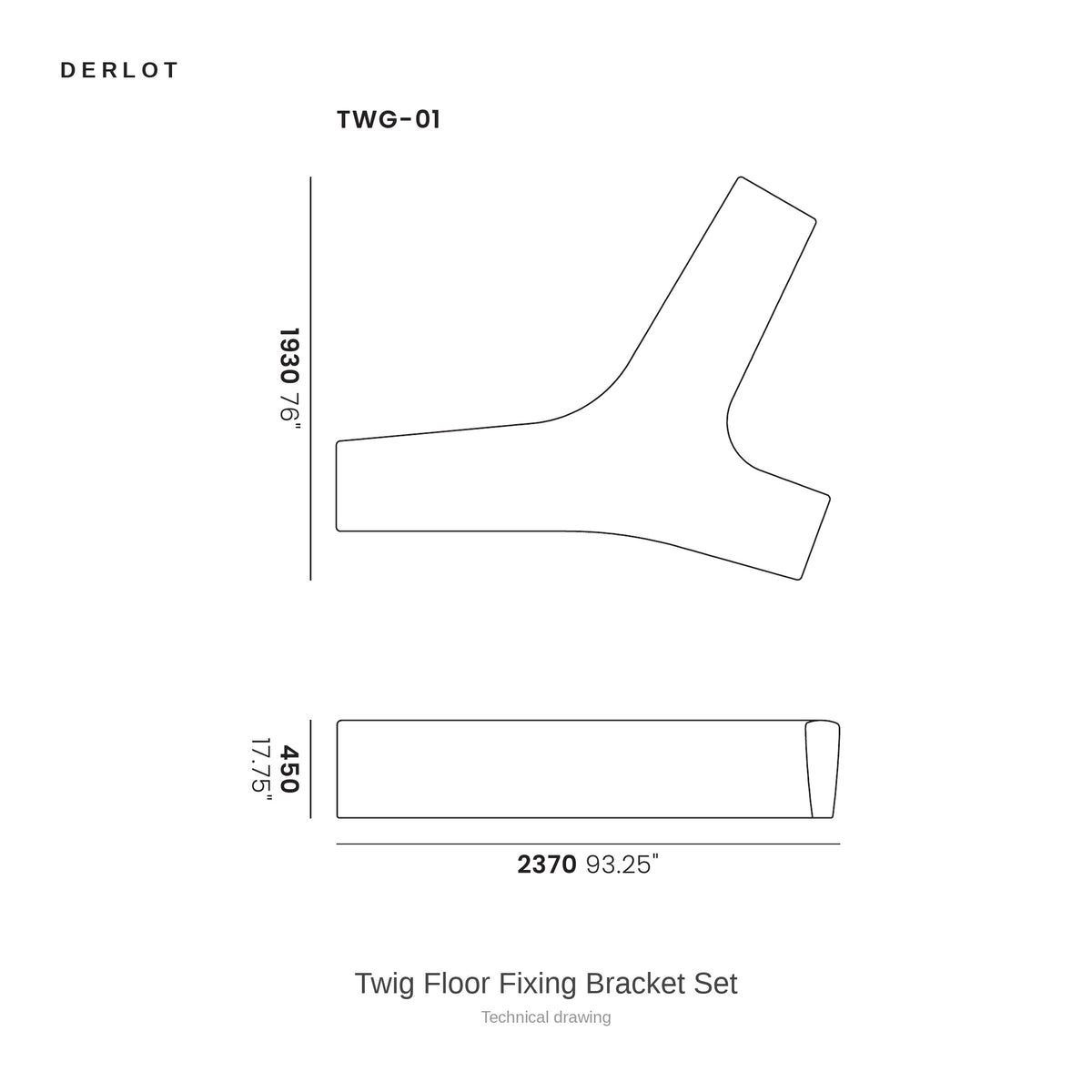 Derlot Twig Floor Fixing Bracket Set, technical drawing