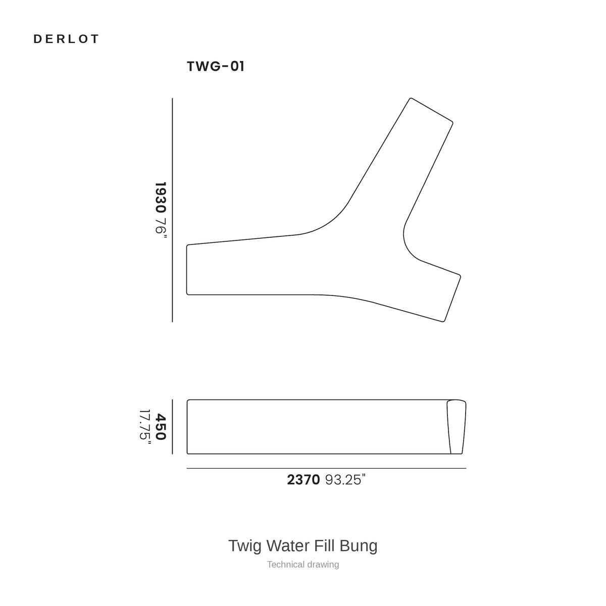 Derlot Twig Water Fill Bung, technical drawing