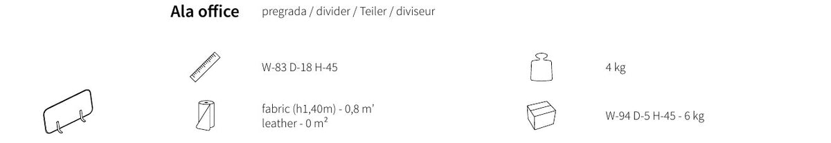 NUNC Ala office divider, technical data sheet with dimensions