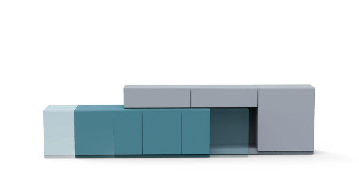 NUNC Aman Taman modular cabinet, blue and grey lacquer