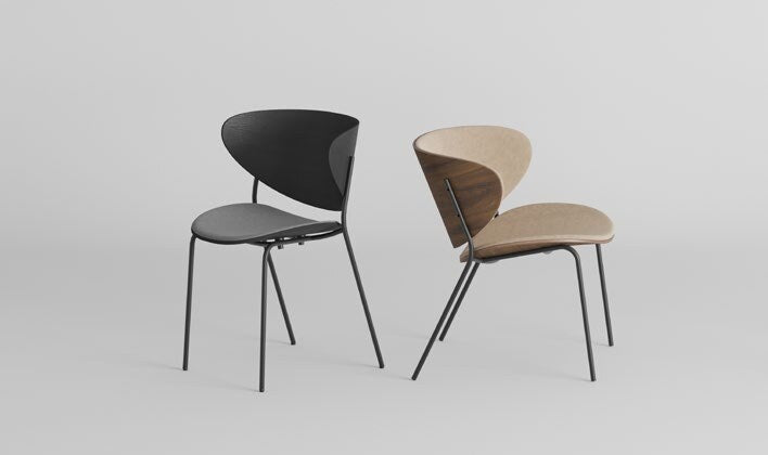 NUNC Bolta chair and Bolta Lounge chair, black and American walnut with upholstery