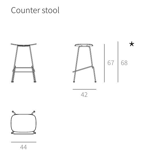 NUNC Cot counter stool, technical drawing with dimensions