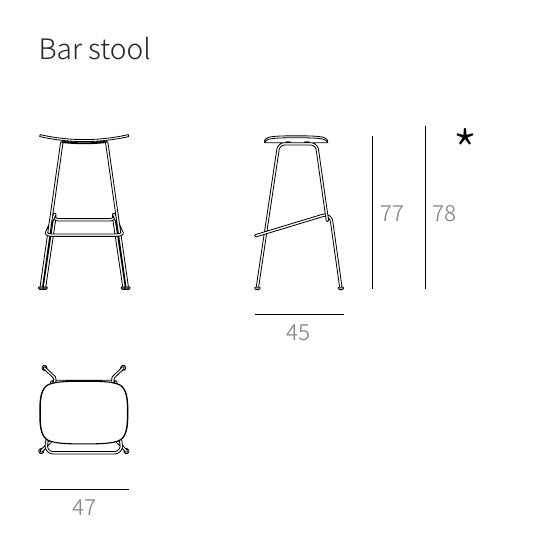 NUNC Cot bar stool, technical drawing with dimensions
