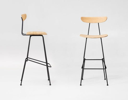 NUNC Cot Backrest stools, oak veneer seat and backrest