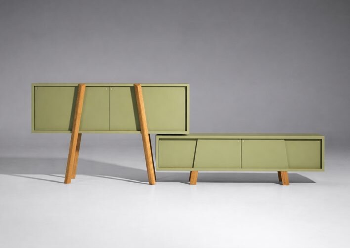 NUNC Duja modular cabinet, modules A and B in green lacquer