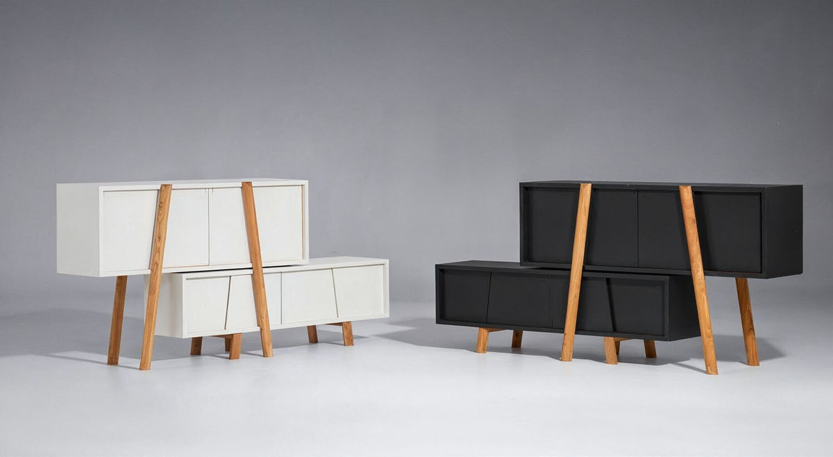 NUNC Duja modular cabinet, white and black compositions