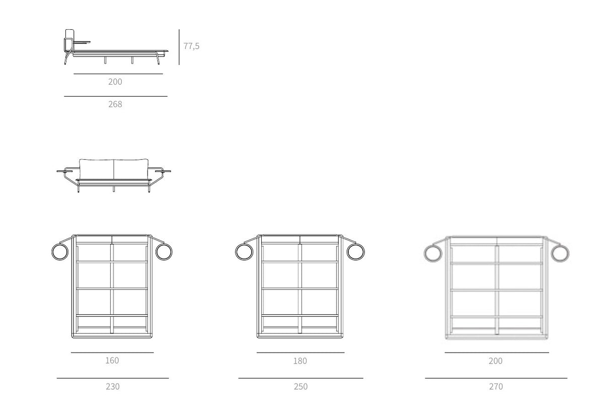 NUNC Kier bed, technical drawing with dimensions