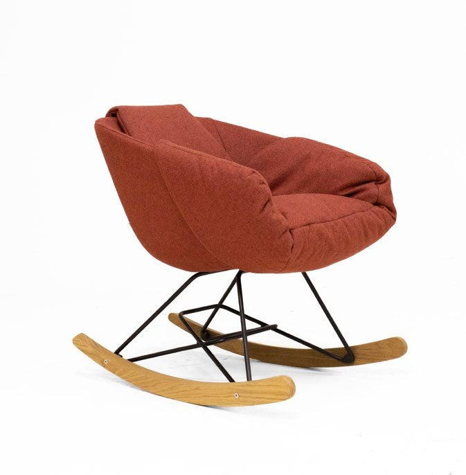 NUNC Ruvo Jiha rocking chair, in red fabric with oak rockers