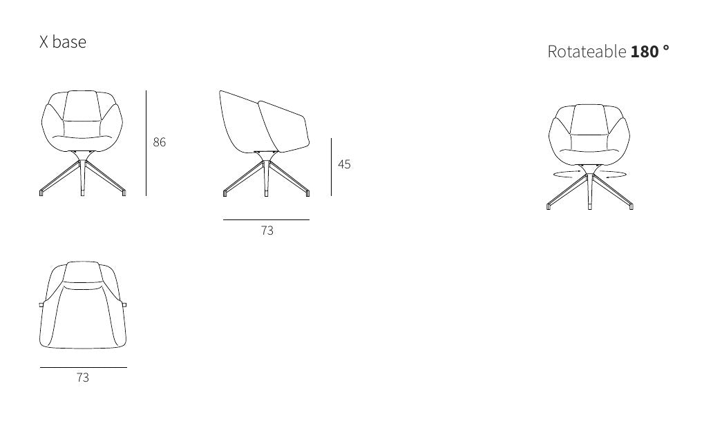 NUNC Ruvo X office chair, technical drawing with dimensions