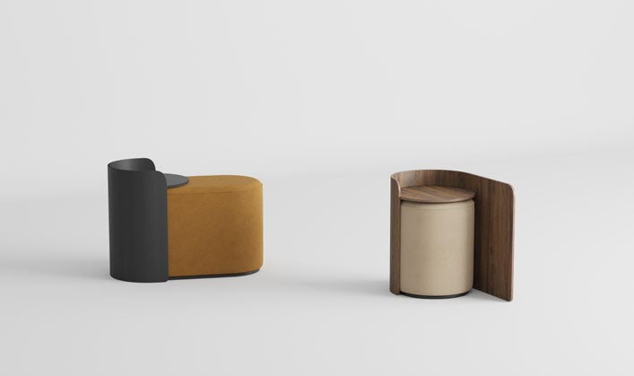 NUNC Skupa A and B side tables with pouffes