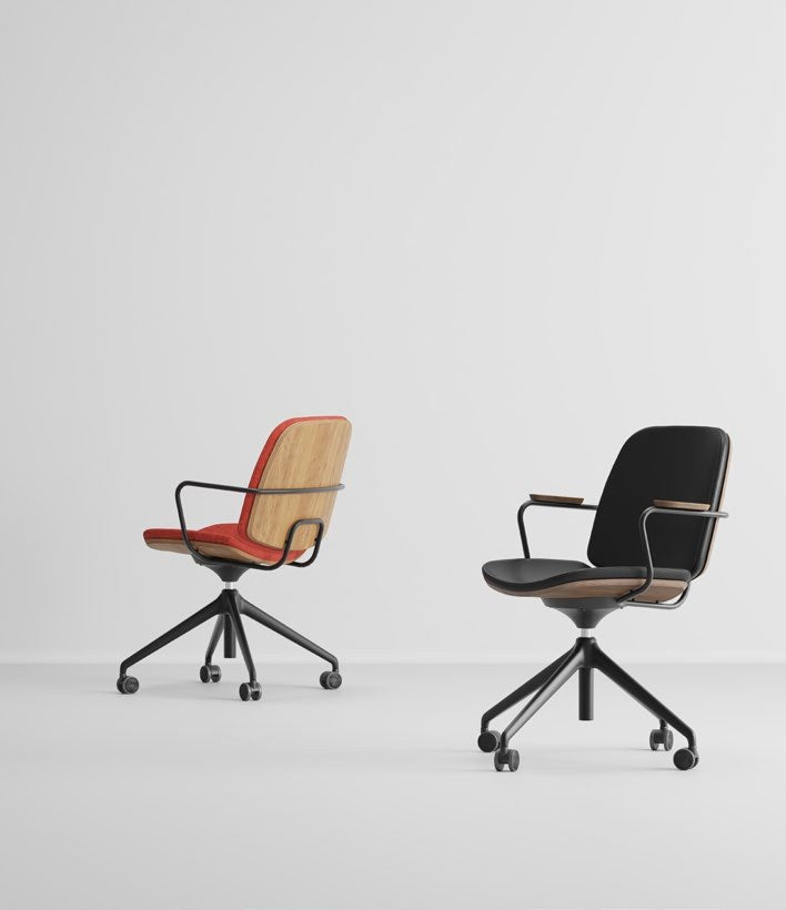 NUNC Svib office chair with castors, pair in red and black upholstery
