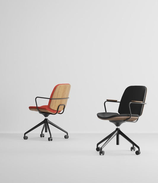 NUNC Svib office chair with castors, pair in red and black upholstery