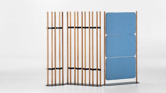 NUNC Taraba room divider, modules A, B and C with blue upholstered panels