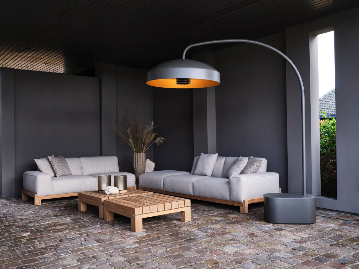 Piet Boon Disc FS outdoor heater by Heatsail above a BENTE lounge, in situ