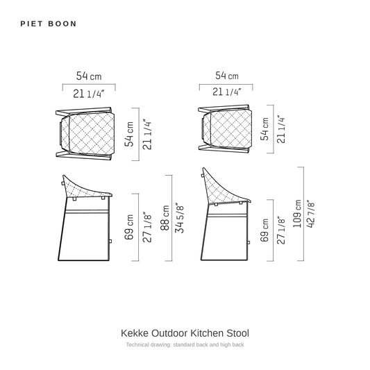 Piet Boon Kekke Outdoor Kitchen Stool, technical drawing