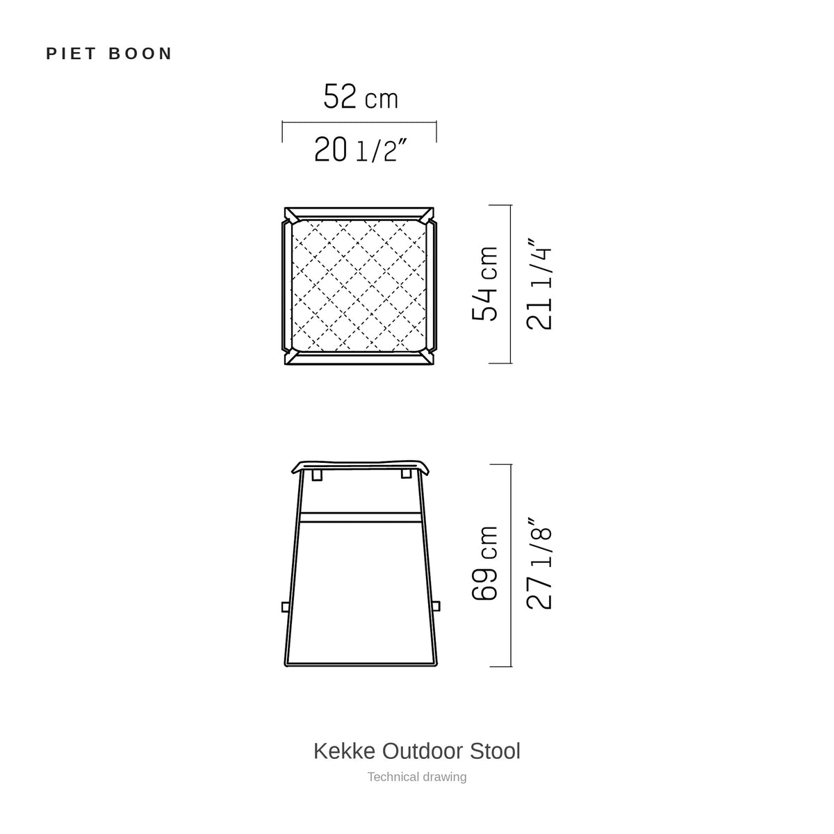 Piet Boon Kekke Outdoor Stool, technical drawing