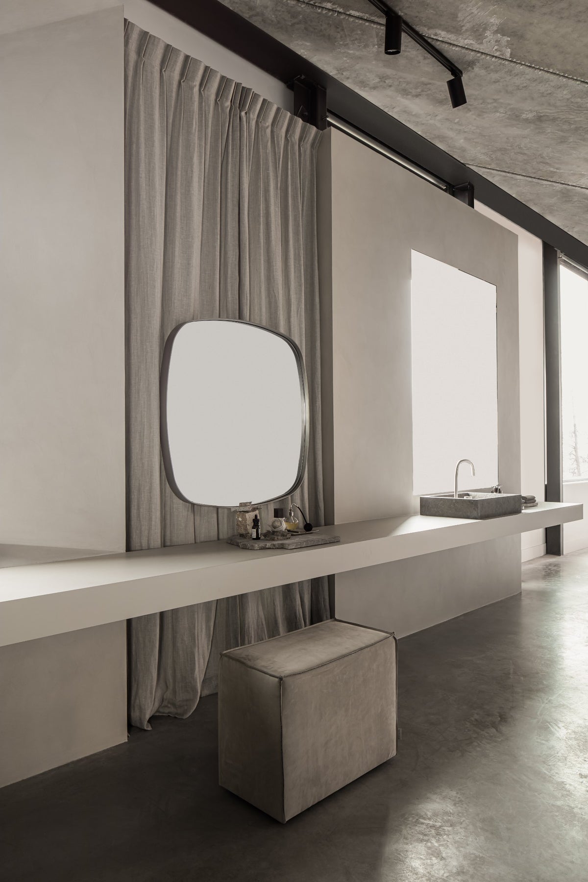 Piet Boon Saar Hocker in situ, Bathroom Showroom