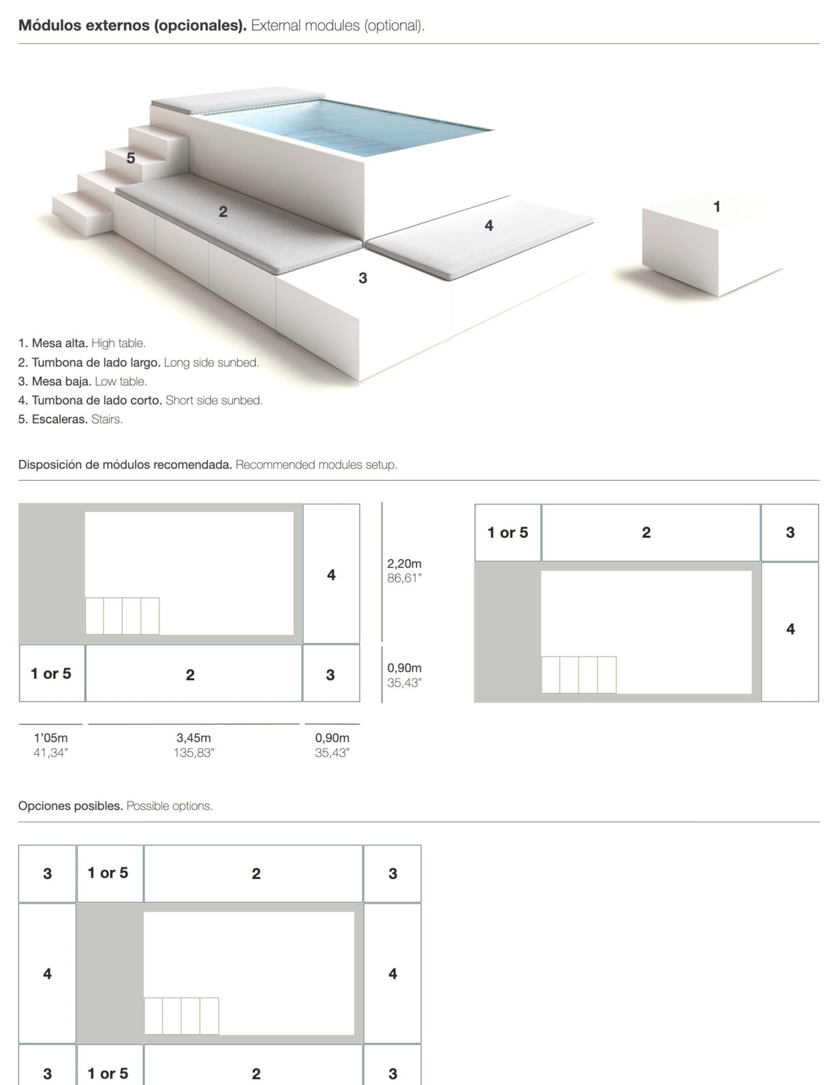 Poolins external modules for RECTA Large: layout and dimensions