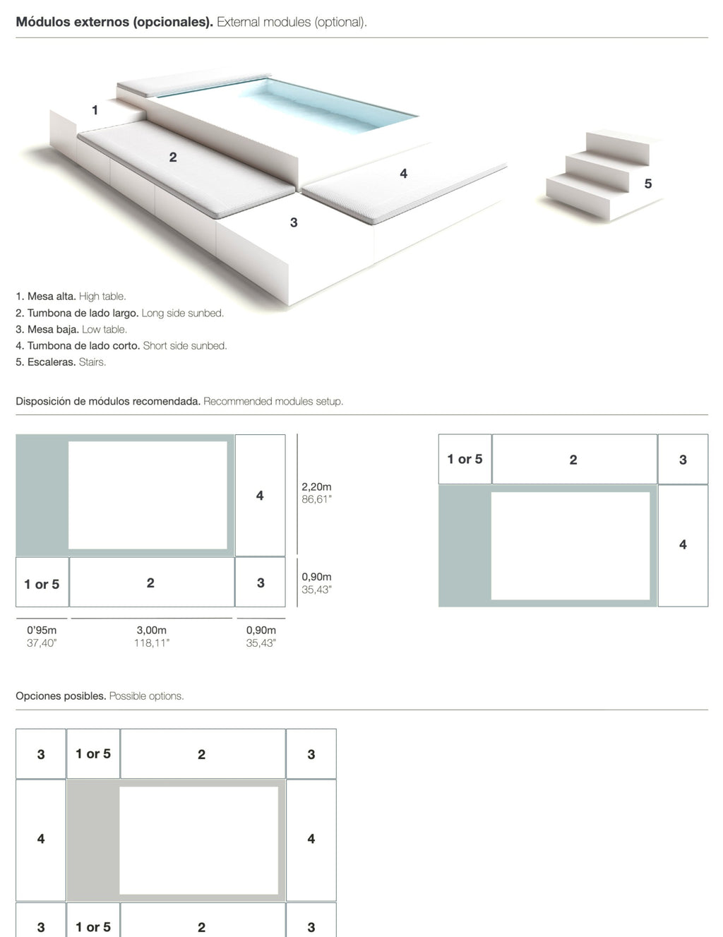 Poolins external modules for RECTA Medium: layout and dimensions