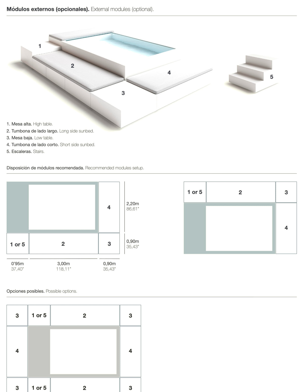 Poolins external modules for RECTA Medium: layout and dimensions