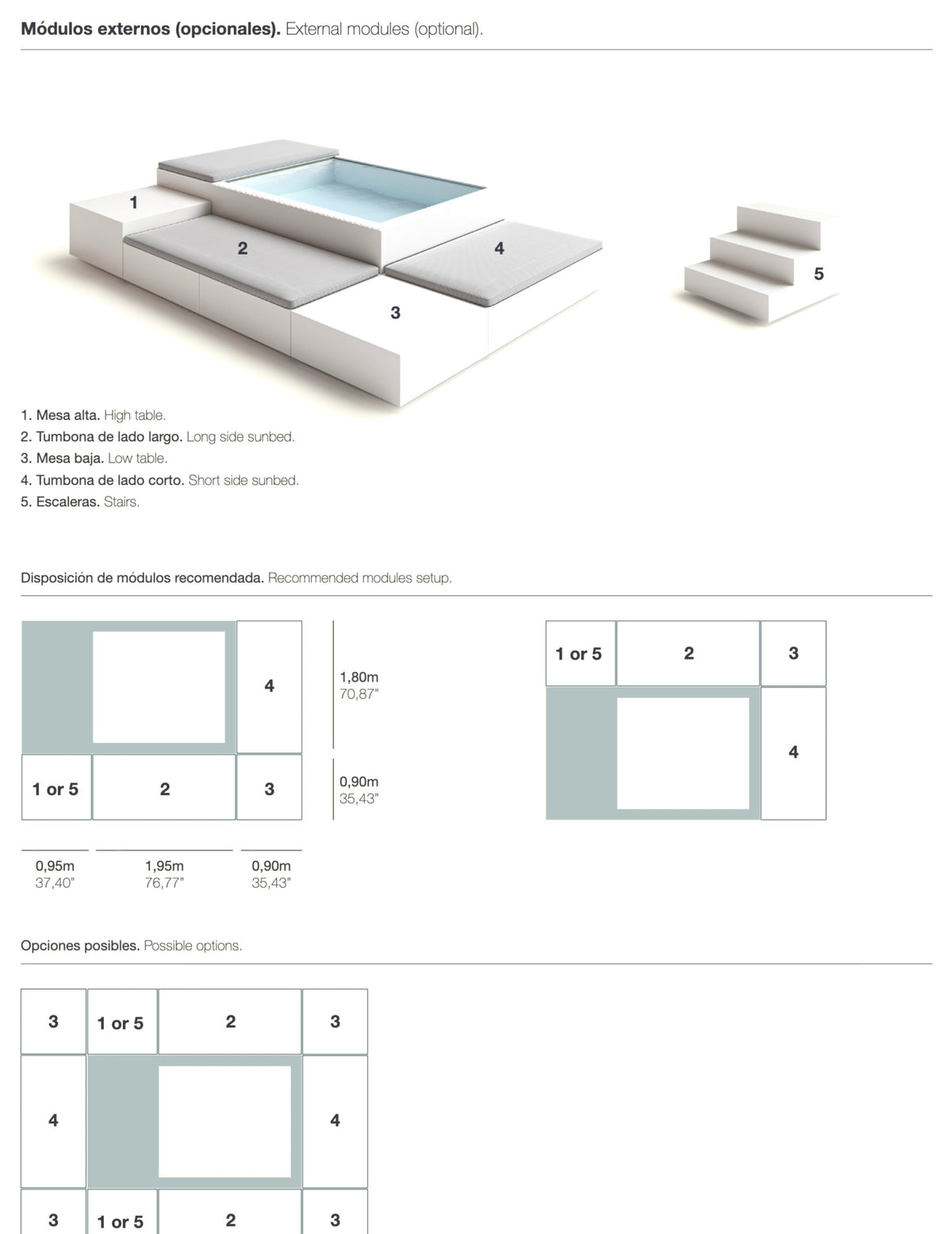 Poolins external modules for RECTA Small: layout and dimensions