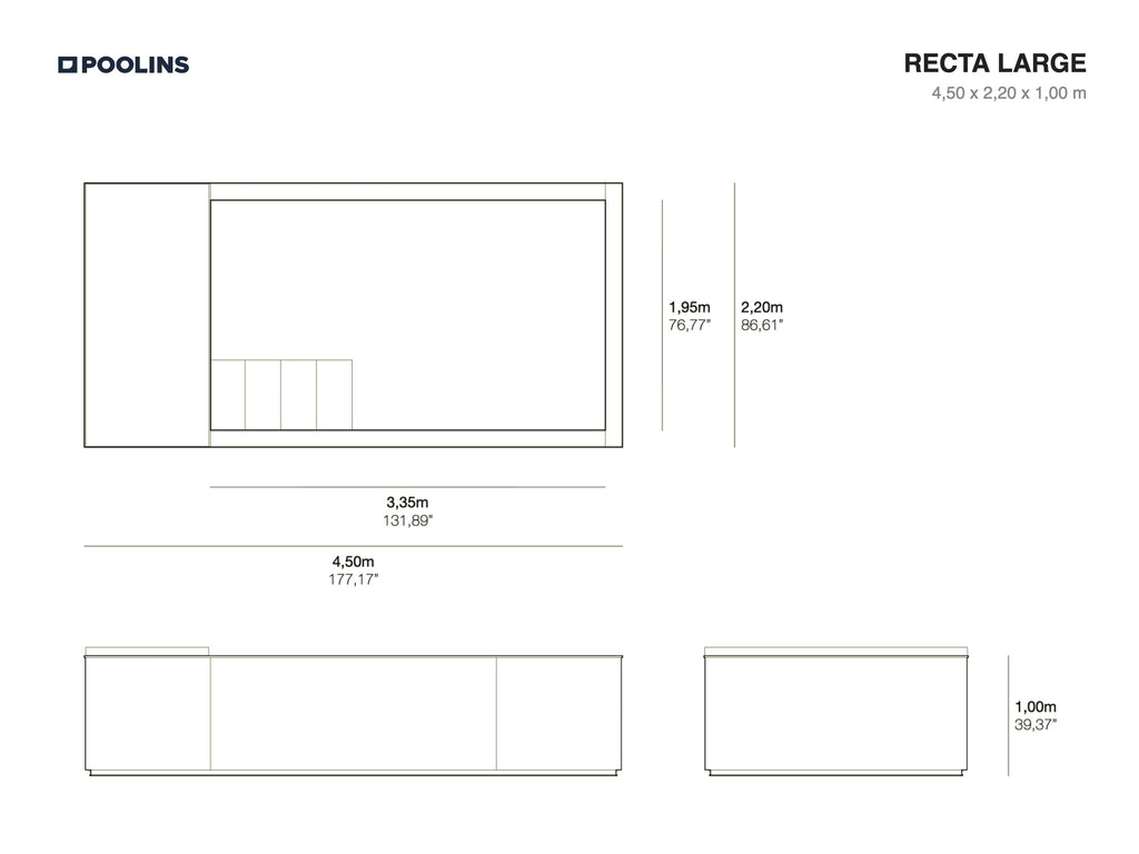 Poolins RECTA Large technical drawing, 4,50 x 2,20 x 1,00 m