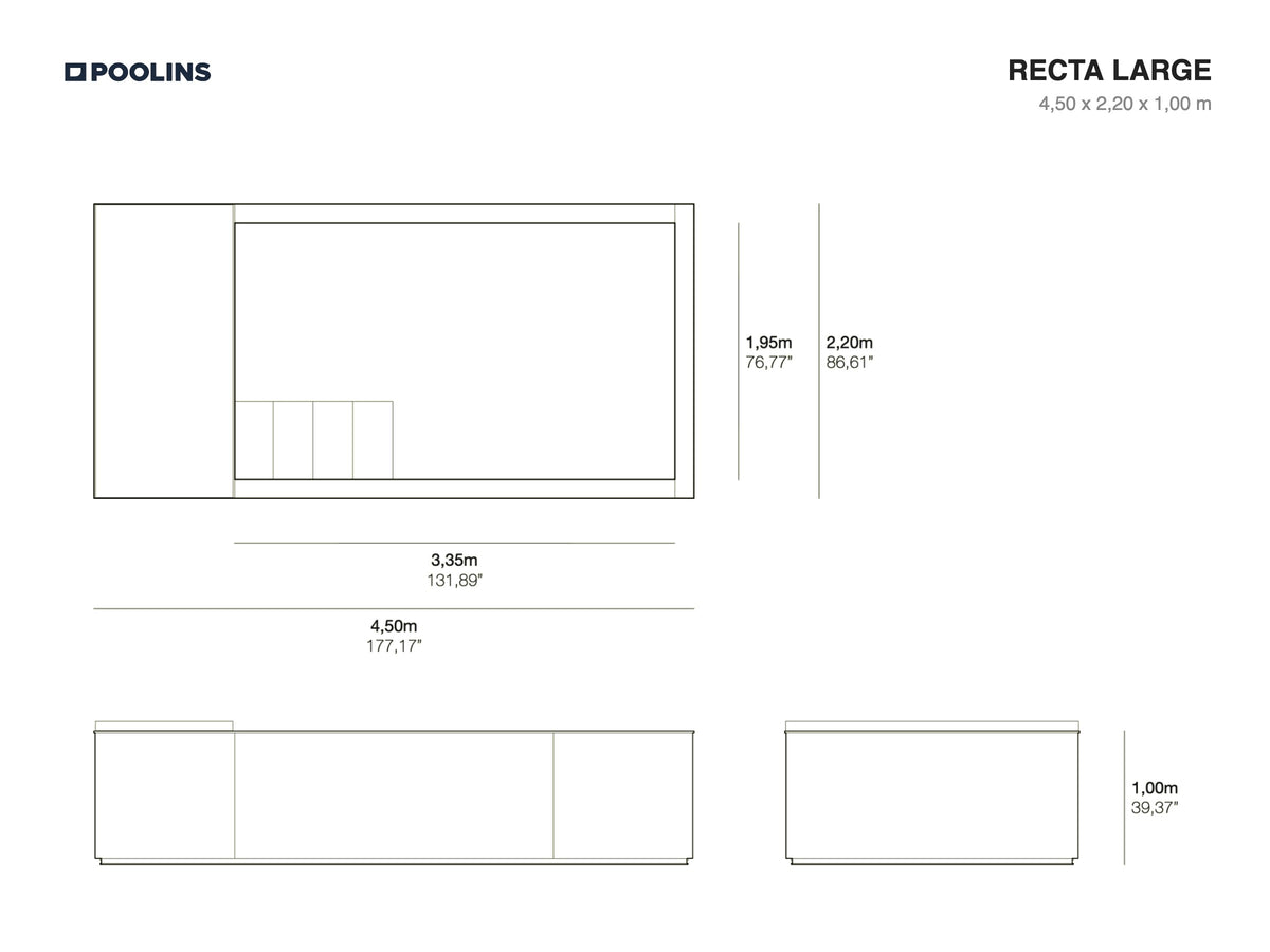 Poolins RECTA Large technical drawing, 4,50 x 2,20 x 1,00 m