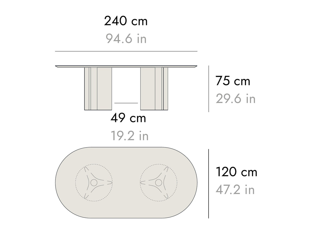Punt Column Dining Table, technical drawing