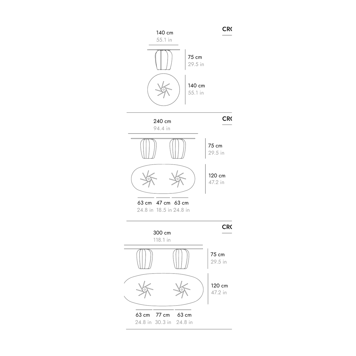 Punt Coral Outdoor Dining Table, technical drawing