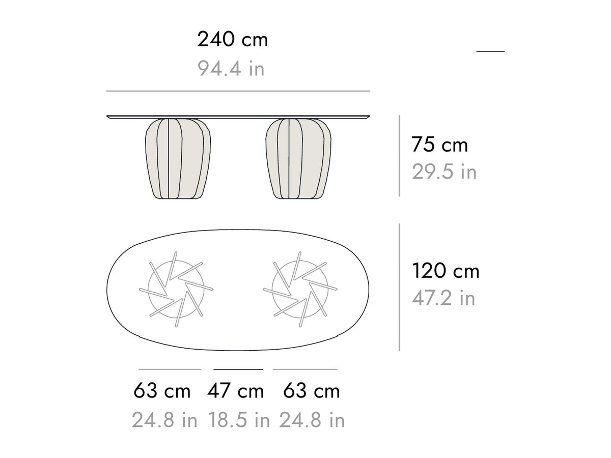 Punt Coral Dining Table, technical drawing