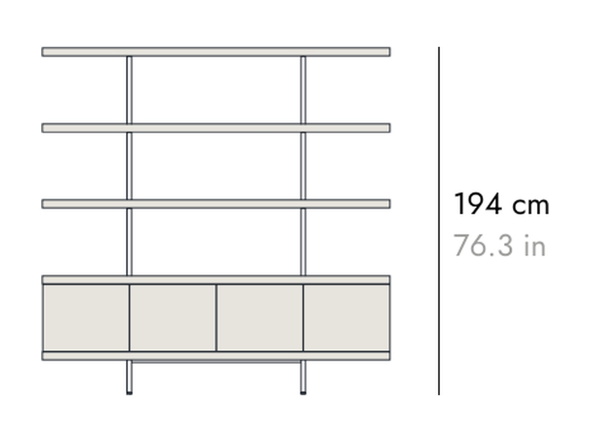 Punt Beam Shelving with Sideboard, technical drawing