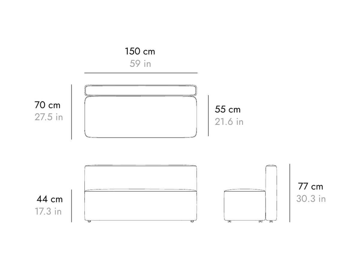 Punt Corte Bench, technical drawing