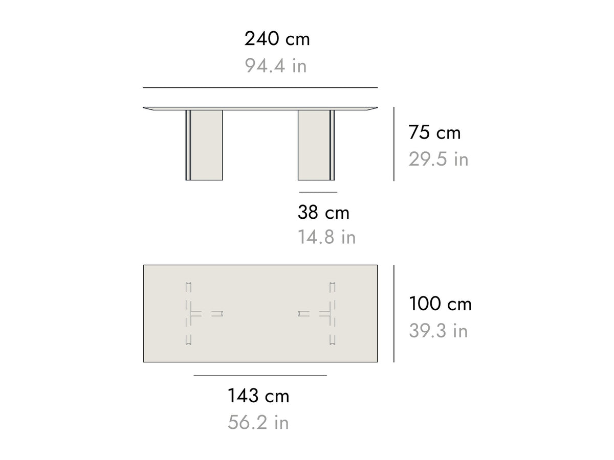 Punt Stockholm Dining Table, technical drawing