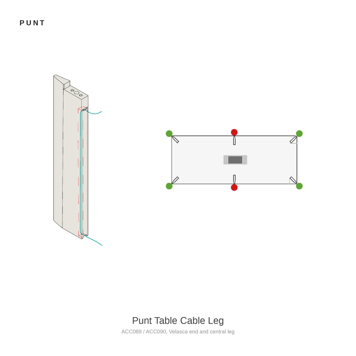 Punt Table Cable Leg, ACC089 / ACC090