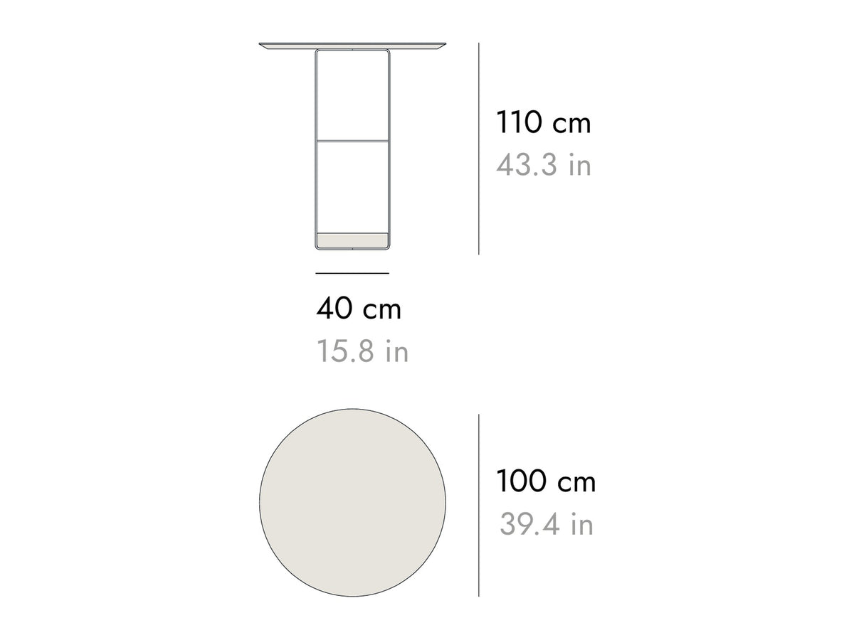 Punt Vacía Round High Table, technical drawing