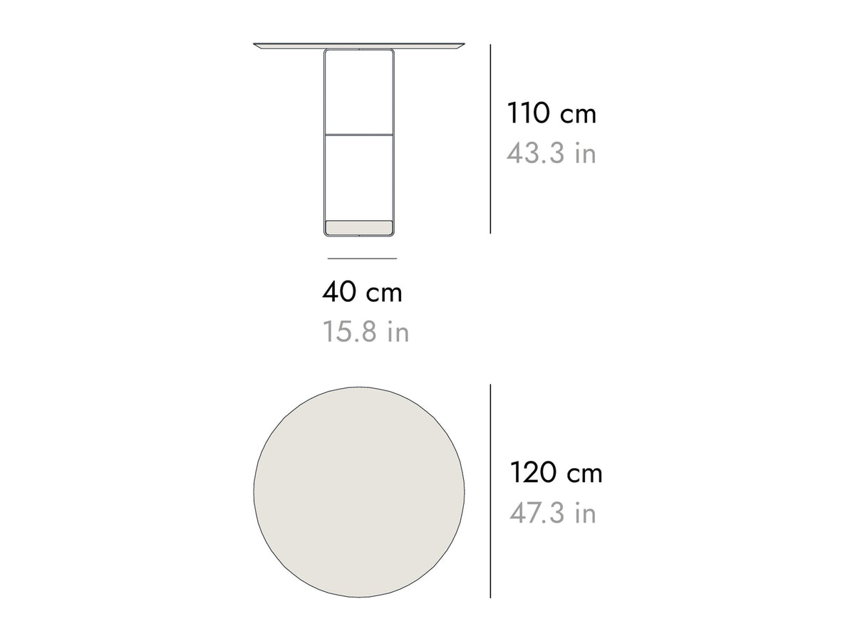 Punt Vacía Round High Table, technical drawing