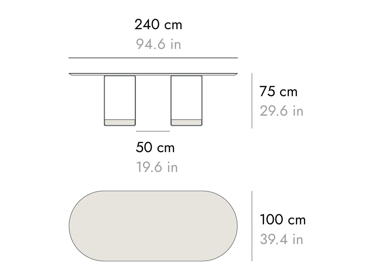 Punt Vacía Dining Table, technical drawing